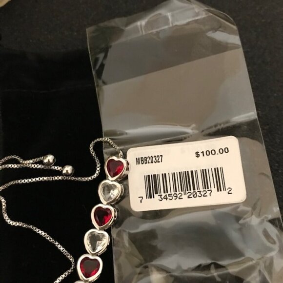 Macy’s Silver Cubic Zirconia & Ruby Heart Bolo Bracelet NWT Christmas Gift idea - Picture 3 of 7